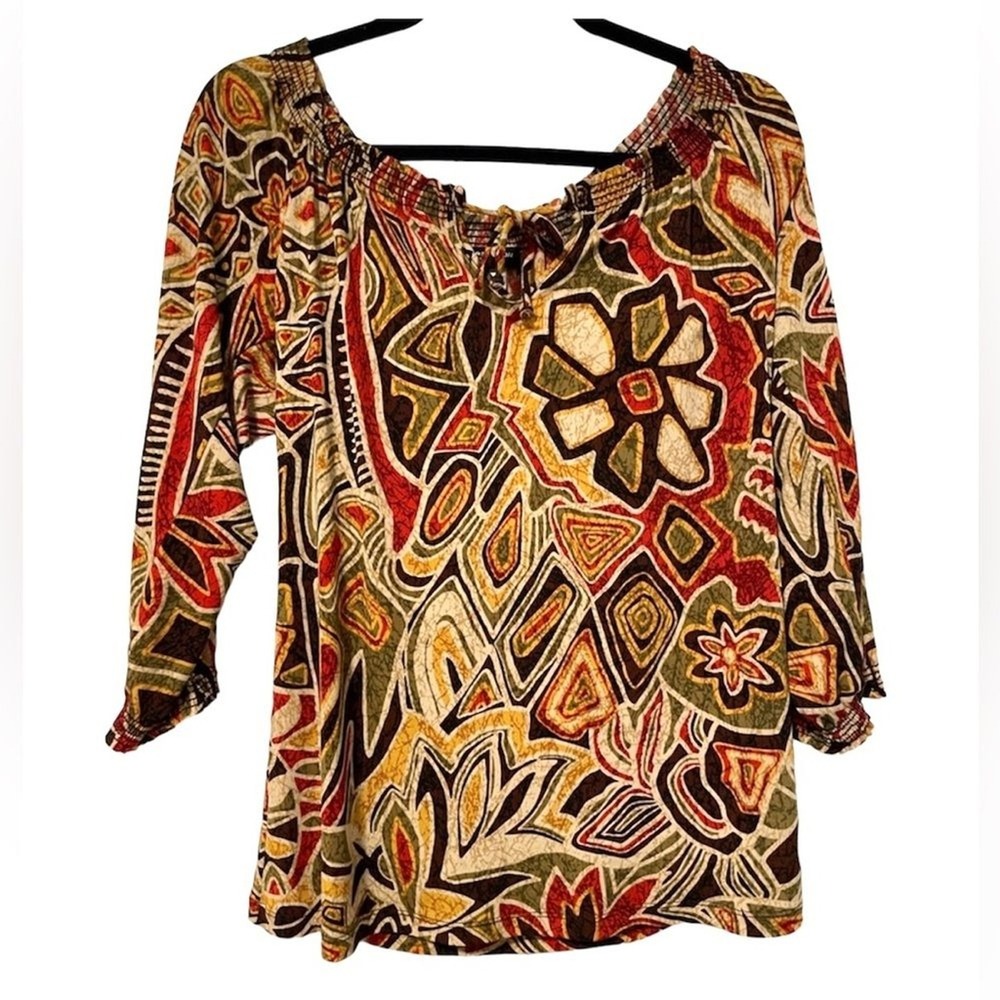 Perseption‎ Concept Womens Medium Abstract Geometric Floral Off Shoulder Top